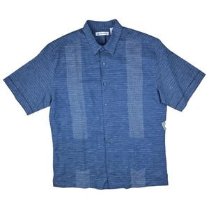 Cubavera Men Medium Shirt Guayabera Yarn-Dyed Striped Linen Blend Button Up Blue - Picture 1 of 13