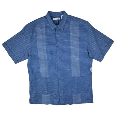 Cubavera Men Medium Shirt Guayabera Yarn-Dyed Striped Linen Blend Button Up Blue - Image 1 of 4