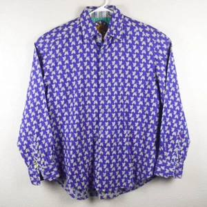 Robert Graham Men XL Purple Geometric Pattern Button Shirt Embroidered Flip Cuff - Picture 1 of 10