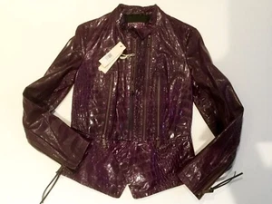 DIESEL L-PAL WOMEN CROC TEXTURE LEATHER JACKET  LTD EDITION PURPLENWT S $998 - Picture 1 of 4