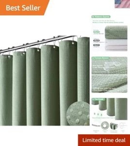84" Wide Cotton-like Sage Green Shower Curtain - Elegant Waffle Weave Design - Picture 1 of 8