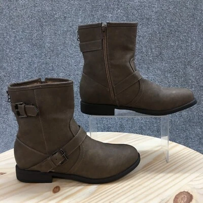 Twisted Boots Womens 10 Amira Biker Booties Brown Faux Leather Buckle Zip Cuban - Image 1 of 4