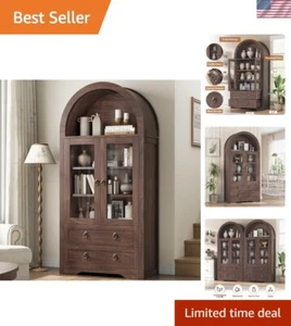 Chic Arched Bookshelf & Pantry Cabinet for Kitchen or Living Room, 71" Tall - Picture 1 of 11
