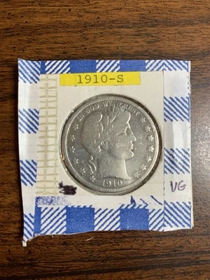 1910-S 50C BARBER SILVER HALF DOLLAR VG - Image 1 of 2