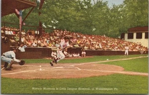 Postal de lino WILLIAMSPORT, PA "Momentos históricos en las pequeñas ligas de béisbol" - Imagen 1 de 2