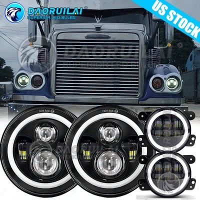 For Freightliner Coronado 7inch Round LED Headlights + 4inch LED Fog Light Combo - Image 1 of 4