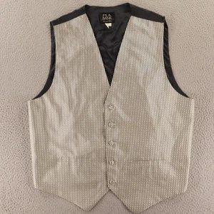 Chaleco de Colección Jos A Bank Para Hombres XL Plateado Negro Cuadros 100% Seda Satinado Ajustable EE. UU. - Imagen 1 de 5