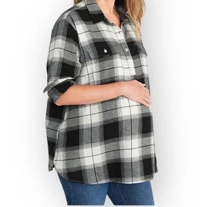 Umstandshemd schwarz Buffalo kariert Langarm Boyfriend. Neu mit Etikett groß - Bild 1 von 4