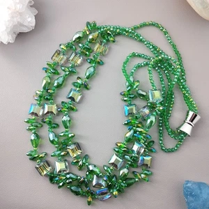 3 Rows Green Crystal Necklace - Picture 1 of 8