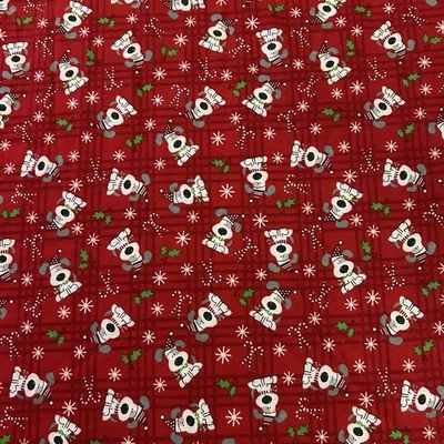 Christmas Dog Print Cotton Snuggle Flannel Fabric Red Candy Cane 3.25 yds x 41" - Image 1 of 4