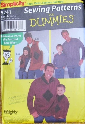 Simplicity 5741 Mens Boys Sweater Pullover Vest Hat Scarf SEWING DUMMIES Pattern - Image 1 of 2