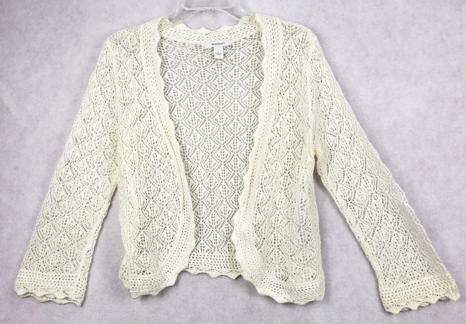 Dressbarn Lace Shrug Cardigan Ivory L Long Sleeve Open Lightweight Layer - Image 1 of 4