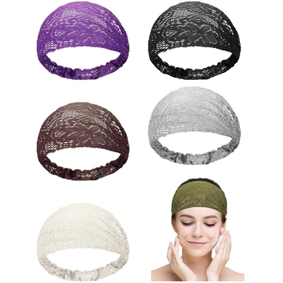 WILLBOND 6 Pieces Lace Headbands for Women Crochet Head Wrap Elastic Elegant Boh - Image 1 of 4