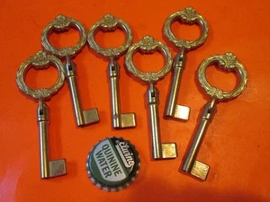 LOT OF 6 Victorian Skeleton Brass POCKET KEYS ORNATE FANCY Lock Furniture UNCUT - Picture 1 of 3
