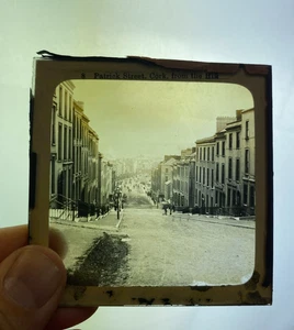 ANTIQUE 19th CENTURY MAGIC LANTERN GLASS SLIDE "PATRICK STREET CORK IRELAND" - Picture 1 of 2