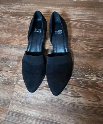 Bomba Eileen Fisher Hilly Wedge gamuza suave malla elástica D'orsay talla 7,5 negra Foto 1 de 4