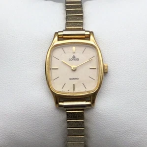 Vintage Lorus Watch Women 21mm Gold Tone Square Dial Stretch Band New Battery - Picture 1 of 15