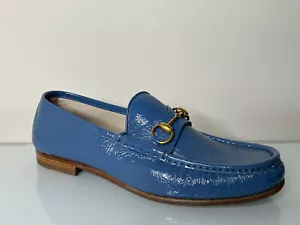 Gucci Men's Blue Patent Leather Horsebit Slip on Loafer 8 G / 9 US - Picture 1 of 6