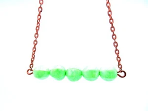 Acrylic Green Bead Bar Pendant Charm Vintage Copper Chain Necklace - Picture 1 of 4