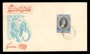 GAMBIA 1953 Sc 152 QEII Queen Elizabeth Coronation with Elephant Cachet FDC - Picture 1 of 1