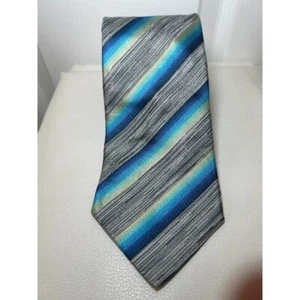 Missoni Tie Blue Gray Yellow Stripe 100% Silk Necktie - Picture 1 of 6