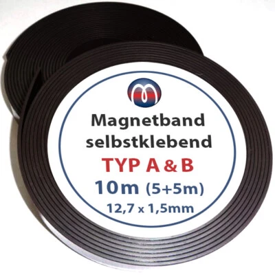 MAGNOSPHERE Magnetband Magnetstreifen selbstklebend 1,5mm x 12,7mm x 5m, Typ A + B