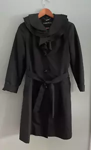 Pamela McCoy Women's Small Classic Ruffle Collar Ladies Trench Coat Belted Black - Picture 1 of 13