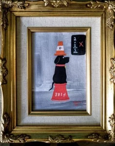 Pintura al óleo impresionista original LOWRY DOGS DOGGY DUNCE L S FILA 5X7 - Imagen 1 de 3