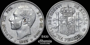 SPAIN, Alfonso XII, 1 Peseta 1883 MS-M, XF - Picture 1 of 6