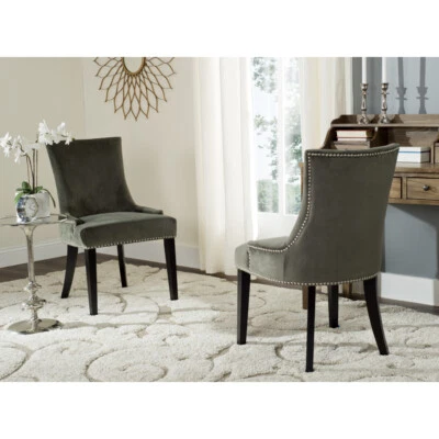 Juego de 2 sillas de comedor SAFAVIEH Lester 19""H con cabeza de clavo plateada | grafito | Foto 1 de 4