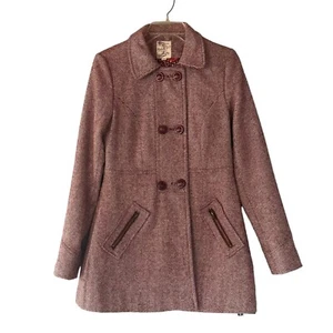 Tulle Y2k Tweed Pea Coat Medium Wool Blend Eggplant Wine Metallic Glimmer - Picture 1 of 13