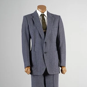 40R Vintage Mens 1970s 70s Pierre Cardin Blue Fleck Tweed Suit 2pc Designer - Picture 1 of 8