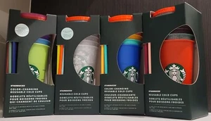 Vasos de copa fría reutilizables Starbucks con tapas y pajitas - PAQUETE DE 5 - ventilación/24 oz - ¡NUEVOS! - Imagen 1 de 19