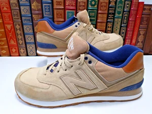New Balance 574 Shoes Mens Size 11.5 ML574NED Beige Blue Suede Sneakers Athletic - Picture 1 of 9