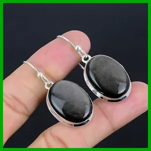 Womens day Deal 925 Silver Silver Sheen Obsidian Stone Bezel New Dangle Earrings - Bild 1 von 6