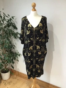 BIBA Women's Dress Size 8 Tunic Style Black/Gold Pattern Side Pockets - Picture 1 of 23