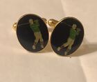 Vintage retro gold coloured cufflinks with golf player cute!