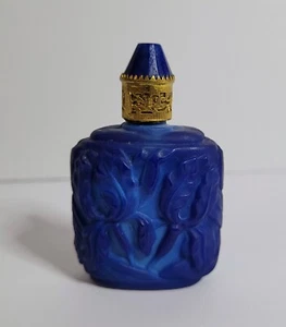 Czech Blue Glass Faux Lapis Iris Flower Miniature Perfume Bottle - Picture 1 of 6