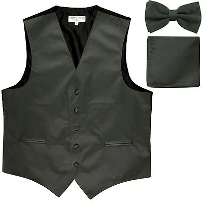 New Men's formal vest Tuxedo Waistcoat_bowtie & hankie set Dark gray wedding - Image 1 of 4