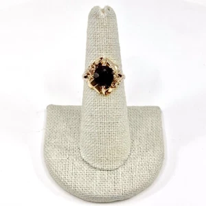 10K Yellow Gold Unique Round Almandine Garnet Floral Ring Size 6.25 (LO1009210) - Picture 1 of 10