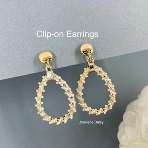 Oval Clip On  Earrings Non Piercing Bridal Fashion Pearl Birthday Prom Wedding - Bild 1 von 6