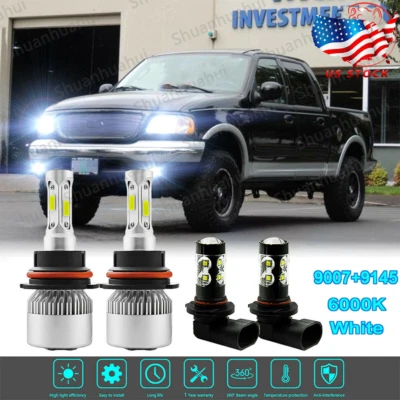 Combo de 4 faros delanteros LED + faros antiniebla 6000 k para Ford F-150 1999-2003 Foto 1 de 4