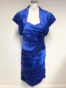 IRRESISTIBLE ROYAL BLUE PLEATED SPECIAL OCCASION DRESS & BOLERO JKT SIZE 14 - Picture 1 of 9