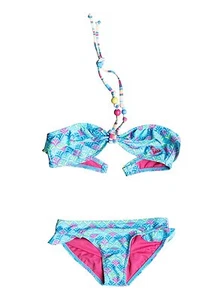 NEW* ROXY GIRLS 10 SWIMSUIT BANDEAU BIKINI 2 PC $46 Retail Blue Beads - Picture 1 of 4