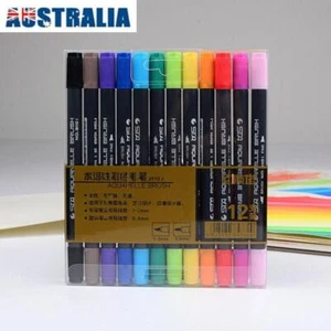 Fineliner Tip Set Drawing 12 Colors STA Dual Brush Water Based Art Marker Pens - Picture 1 of 5