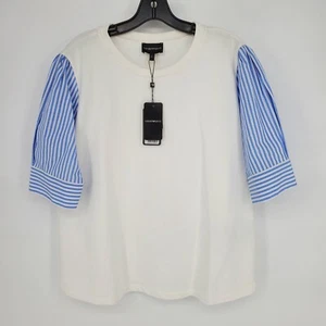 Emporio Armani Sweatshirt Damen Gr. 50 / US 14 Weiß Blau Gestreift Kurzarm Neu - Bild 1 von 18