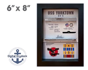 Yorktown CV-5 Aircraft Carrier Display Shadow Box, 5.75" x 7.75", Black, WW2 - Picture 1 of 3
