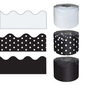 Carson Dellosa 65' Black, White, & Polka Dot Rolled Scalloped Bulletin Board - Picture 1 of 4