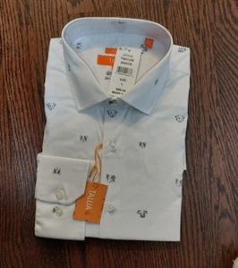 NWT 89.50 TALLIA Men WHITE LONG-SLEEVE SHIRT LARGE STRETCH-DOG PATTERNED - Picture 1 of 1