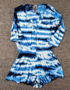 Young Fabulous & Broke Romper Womens Medium Tie Dye Blue White Romper 3/4 Sleeve - Picture 1 of 22